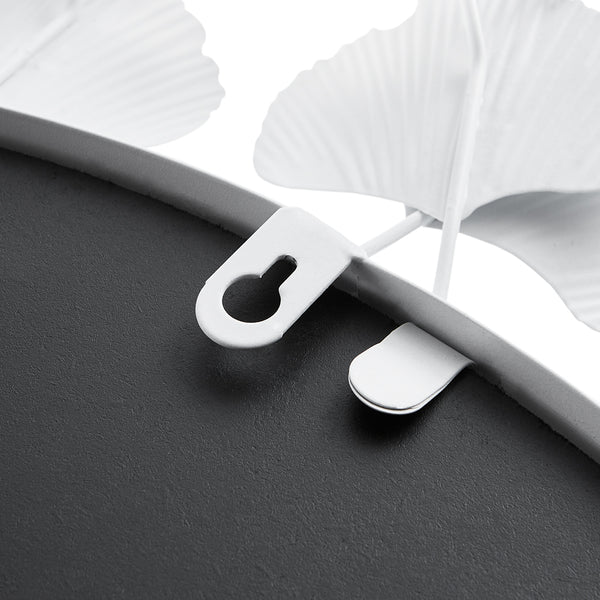 JLA Home Martha Stewart - Gingko Sculptural Round Wall Mirror 30.5" — Iron Gingko Leaf Frame, Three-Dimensional Botanical Focal Point White MT95F-0098