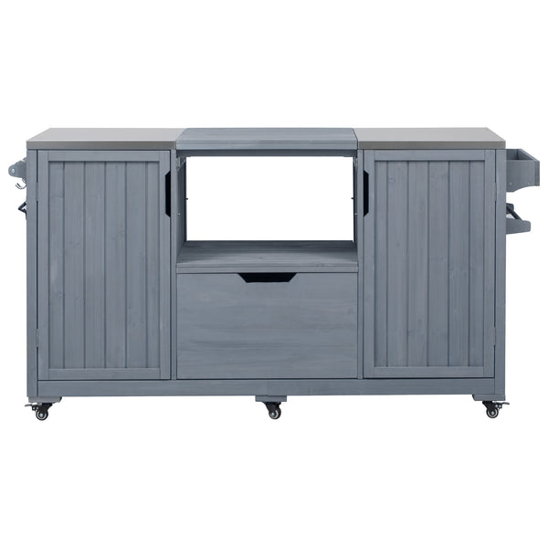 English Elm K&K 66.5" Outdoor Kitchen Island with 1.2" Stainless Steel Top, Ample Storage, Wheels & Bottle Opener Grey+Blue N707P250629G
