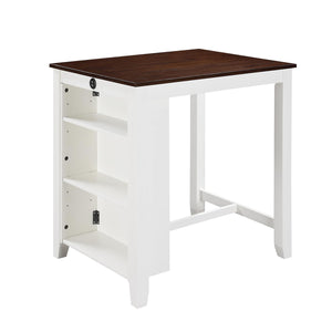 English Elm 36"W Compact Counter Height Dining Table with USB Charging and Built-In Shelves for Small Spaces White B016P392517