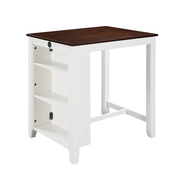 English Elm 36"W Compact Counter Height Dining Table with USB Charging and Built-In Shelves for Small Spaces White B016P392517