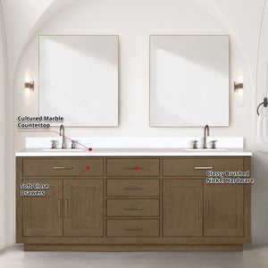 English Elm Grey Oak Double Bath Vanity 80" With Cultured Marble Top, Chrome Faucets, Mirrors & Storage Solutions B2731S01813