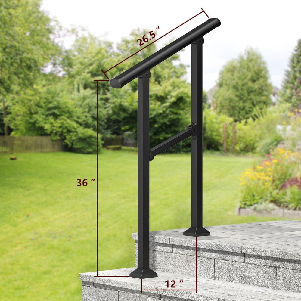 English Elm Hand Rails Wrought Iron Outdoor Step Safety Set Powder Coated Adjustable 2 Pack T3210P298171