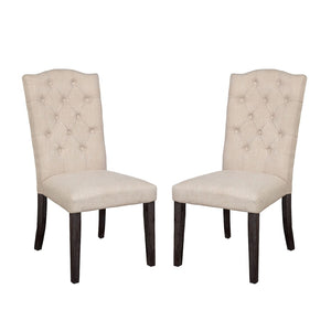 English Elm Set Of 2 Linen Upholstered Dining Chairs With Supportive Tufted Backs In Beige & Weathered Finish B016P314623-GIGA