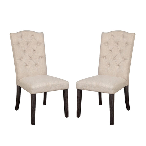 English Elm Set Of 2 Linen Upholstered Dining Chairs With Supportive Tufted Backs In Beige & Weathered Finish B016P314623-GIGA