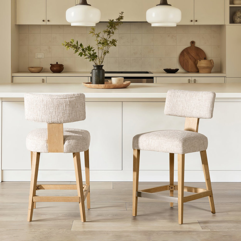 English Elm Jennifer Taylor Home - Penny Fully Upholstered Counter Stool Set of 2 in Travertine Beige Chenille with Arched Back Comfort B2719P269264