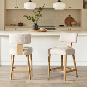 English Elm Jennifer Taylor Home - Penny Fully Upholstered Counter Stool Set of 2 in Travertine Beige Chenille with Arched Back Comfort B2719P269264
