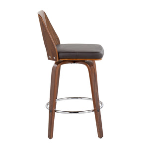 English Elm Trilogy Mid-Century Counter Stools Set of 2 - Walnut Frame, Brown Faux Leather, Swivel Comfort B202S00092