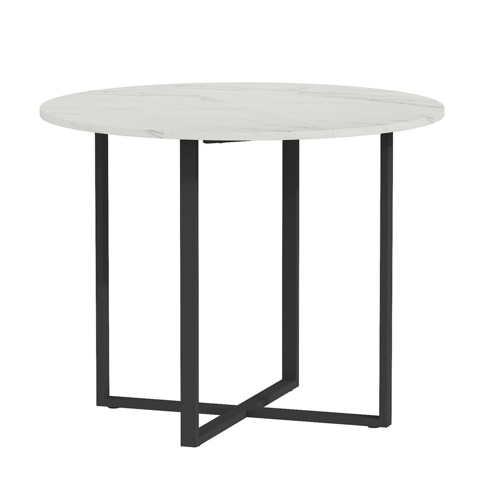 English Elm Sn-rt100-4-wd Round Oak Grain Dining Table with Black Metal Legs for Small Spaces White W3875P372898