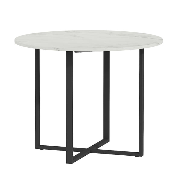 English Elm Sn-rt100-4-wd Round Oak Grain Dining Table with Black Metal Legs for Small Spaces White W3875P372898