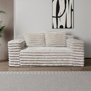 English Elm Giant Off White Bean Bag Loveseat Sofa with Quilted Corduroy, Cloud-Like Foam & Spring Fill Comfort W3795P358124