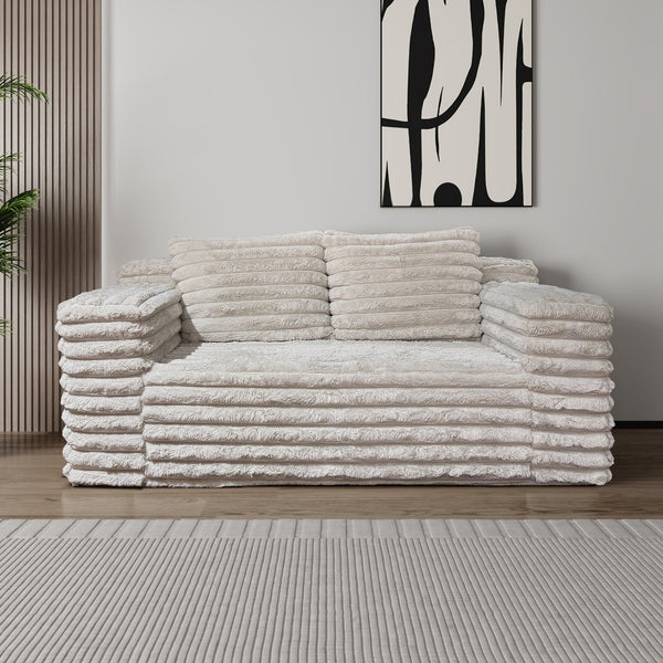 English Elm Giant Off White Bean Bag Loveseat Sofa with Quilted Corduroy, Cloud-Like Foam & Spring Fill Comfort W3795P358124