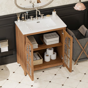 English Elm Christopher Knight Home® - 30 Inches Vintage Rustic Bathroom Vanity With Ceramic Sink, Soft-Closing Doors & Antique Bronze Pulls N817P299512N