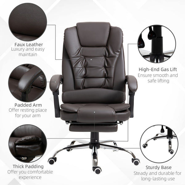 English Elm HOMCOM Ergonomic High Back Executive Office Chair with Recline, Retractable Footrest & Lumbar Support Coffee W2225P200603