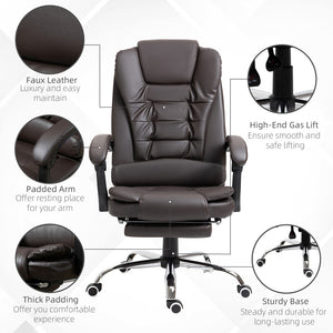 English Elm Homcom High Back Ergonomic Executive Office Chair, Pu Leather Computer Chair With Retractable Footrest, Lumbar Support, Padded Headrest and Armrest, Coffee