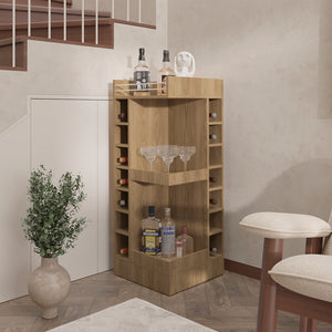 English Elm Glen Corner Bar Cabinet Light Pine Beige – Space-Saving Wine Storage, Shelf & Lower Compartment, Durable Engineered Wood B092P269908