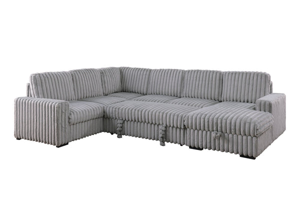 English Elm 102 Inch Linen Modular Sectional Sofa with Hidden Storage and Cloud Cushion Comfort Light Gray W1099S00179