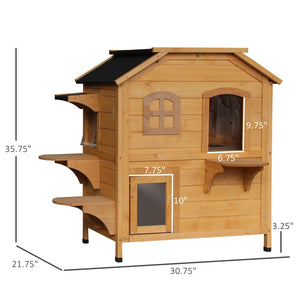 English Elm Pawhut Weatherproof 2-Story Cat House With Jumping Platforms, Escape Door & Openable Roof For Cats W2225P217567-GIGA