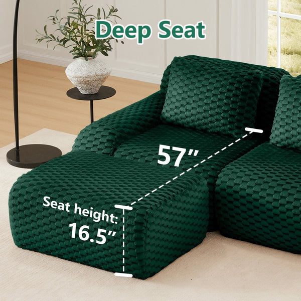 English Elm 114" Modular L-shaped Sectional Flannelette Sofa with Ottoman for Spacious Living Rooms Green W714S01526