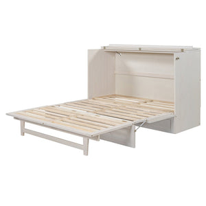 English Elm Queen Murphy Wall Bed with Usb Ports Storage Drawers and Cabinet Style Panel Front White N708S00006AAK