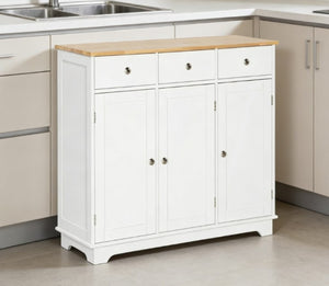 English Elm Adjustable Freestanding Kitchen Hutch with Glass Doors Microwave Station and Drawers T3971P429261