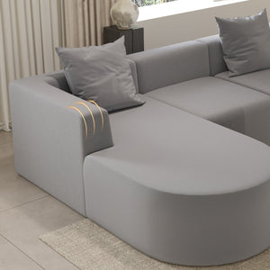 English Elm L Shaped Modular Sectional Sofa - 110" Grey Corduroy Couch With Movable Ottoman For Ultimate Comfort W3670S00003