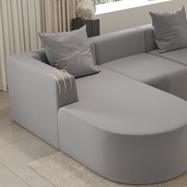 English Elm L Shaped Modular Sectional Sofa - 110" Grey Corduroy Couch With Movable Ottoman For Ultimate Comfort W3670S00003