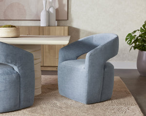 Sunpan LLORET Wheeled Dining Armchair in Danny Iceberg - Stylish, Comfortable, and Effortlessly Mobile Seating 109918V