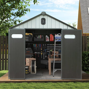 English Elm 8x8ft Resin Outdoor Storage Shed with Skylight Vents Lockable Door Weather Resistant W1859S00167