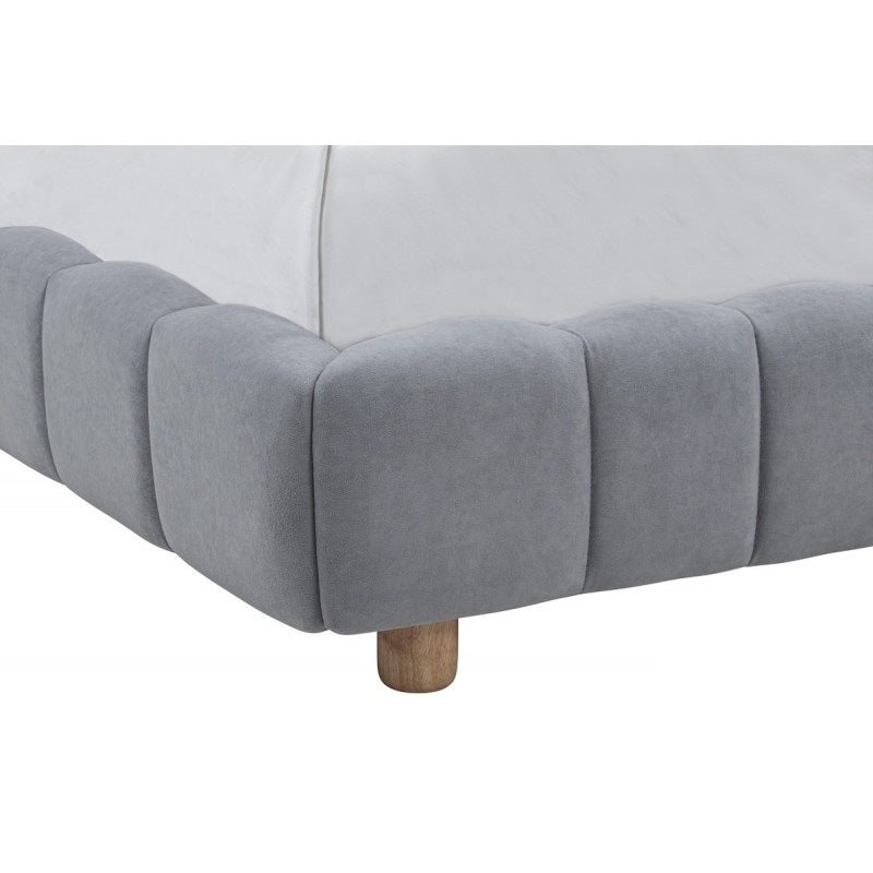 English Elm Light Velvet Upholstered Queen Platform Bed in Blue or Cream, Plush Modern Low-Profile Frame, Elegant Design B011S01853