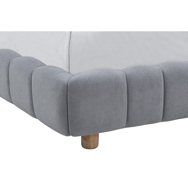 English Elm Light Velvet Upholstered Queen Platform Bed in Blue or Cream, Plush Modern Low-Profile Frame, Elegant Design B011S01853