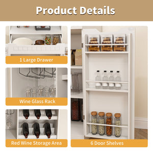 English Elm White Buffet Cabinet with Hutch 70" Tall Modern Farmhouse Sideboard | 2 Drawers, Barn Doors, Coffee Bar, Sturdy Storage W2700P300564