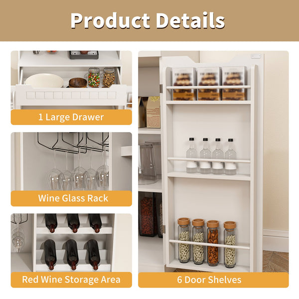 English Elm White Buffet Cabinet with Hutch 70" Tall Modern Farmhouse Sideboard | 2 Drawers, Barn Doors, Coffee Bar, Sturdy Storage W2700P300564