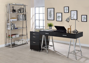 English Elm Black High Gloss Writing Desk With Chrome Accents – Modern 2-Drawer Home Office Centerpiece B062P209202