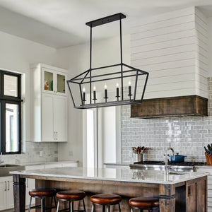 English Elm 5-light Industrial Farmhouse Chandelier Matte Black Metal Linear Pendant for Kitchen Island W5008P465021