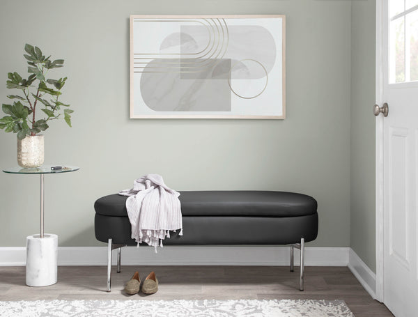 English Elm Chloe Glam Storage Bench with Flip-Top Faux Leather and Chrome Base — 49" Multi-Use Seating, 500 lb B202P223833