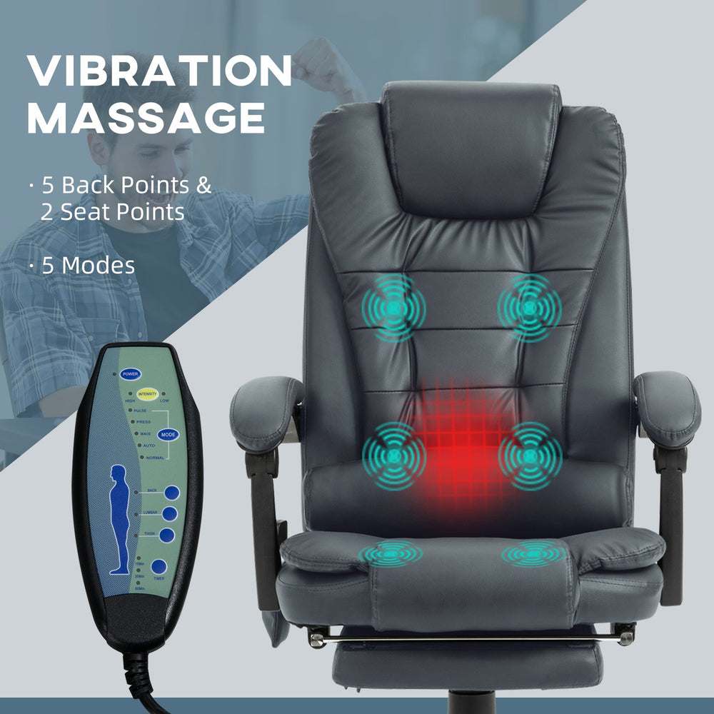 English Elm Vinsetto 7-Point Vibrating Massage Office Chair with Recline, PU Leather, Lumbar Support, Blue W2225P173851