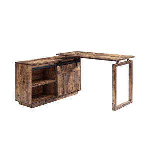 English Elm Desk L-Shaped Workstation With Storage Credenza & Sliding Barn Door - Rustic Charm For Home Office B107S00004