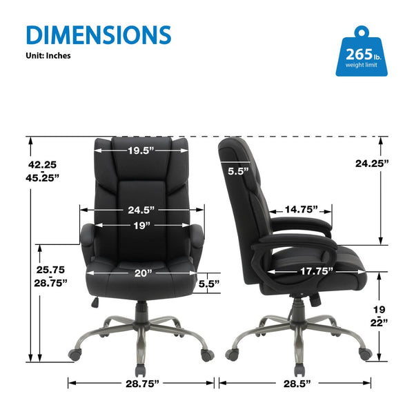 OSP Home Furnishings Execuative High Back Faux Leather Office Chair with Lumbar Support and Pneumatic Lift High-Back Black FL14570-U6