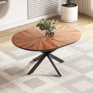 English Elm 47.2"-63" Extendable Round Dining Table Solid Wood Parquet Top Seats Six Walnut W3587S00002