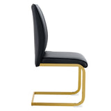 English Elm Luxury Simple Arch Chair - Set Of 4 Black Pu Material High Resilience Dining Chair With Arched Metal Gold Leg.