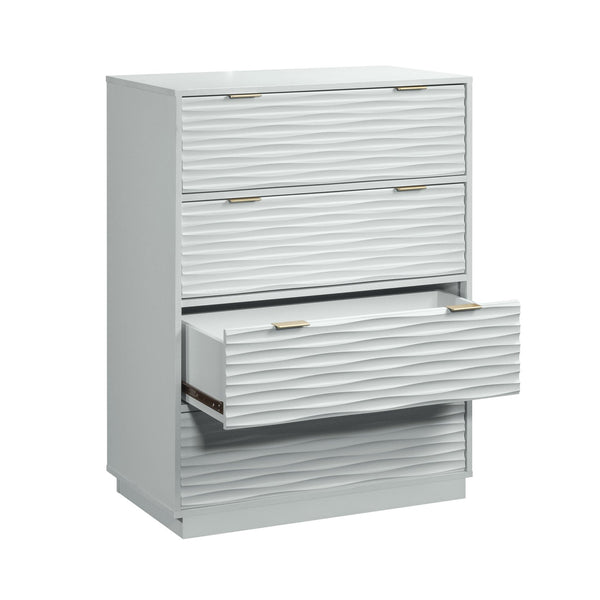 English Elm 4-Drawer Chest In Sleek White Finish With Gold-Tone Accents – Stylish Storage For Any Room! B356P402713