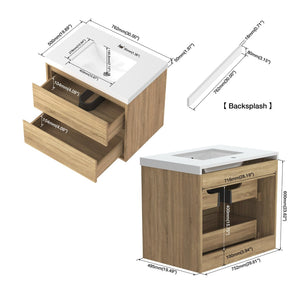 English Elm 30"w*19.69''d*25.59''h Floating Bathroom Vanity White Stone Top Ceramic Basin Cabinet T3785S00016