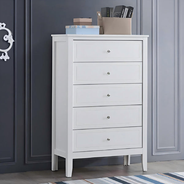 English Elm Daniel Assembled 5-Drawer Chest with English Dovetail Drawers, Metal Hardware & Solid Wood Frame White 51 L x 34 W x 18 H B078P400747