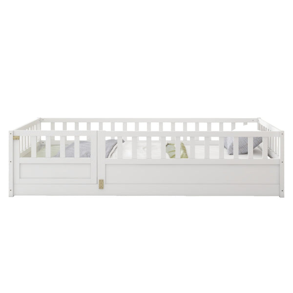English Elm Twin Montessori Floor Bed Frame - Safe, Stylish Design With High Security Barrier & Support Slats W1858P164938-GIGA