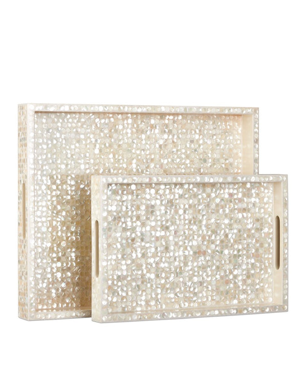 Currey & Company Gerri Dot Mother Of Pearl Tray Set Of 2 - Elegant Decorative Trays For Serving & Displaying Items White Mother Of Pearl ,Wood 1200-1020-currey-company