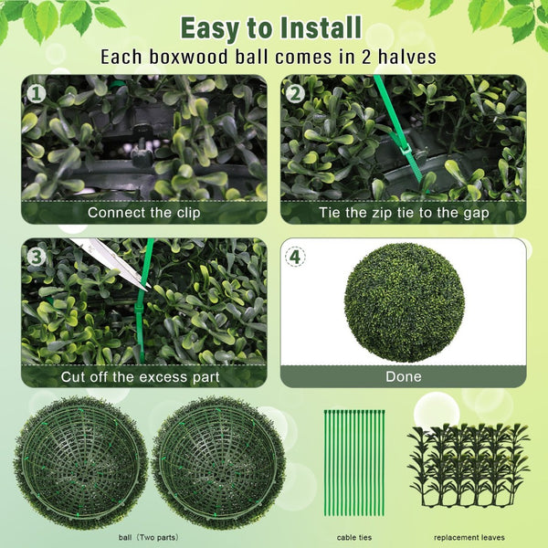 English Elm 22.4in Faux Boxwood Topiary Spheres Lush Polyethylene Foliage for Porch or Patio W2945P460786