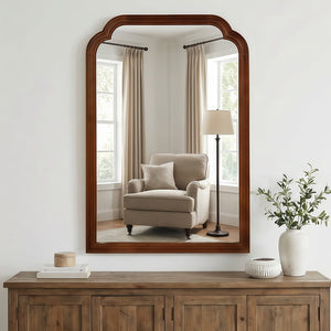 English Elm Black Walnut Solid Wood Framed Wall Mirror Artisan Grain Rounded Corners Bedroom Entryway W2203P455247
