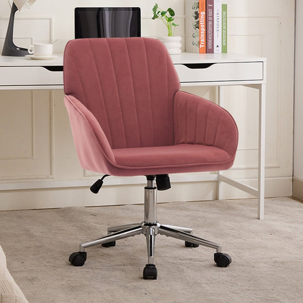 English Elm Ty Adjustable Office Chair - Ergonomic Rose-Red Velvet Swivel Seat For Ultimate Comfort & Support W2311P199110-GIGA