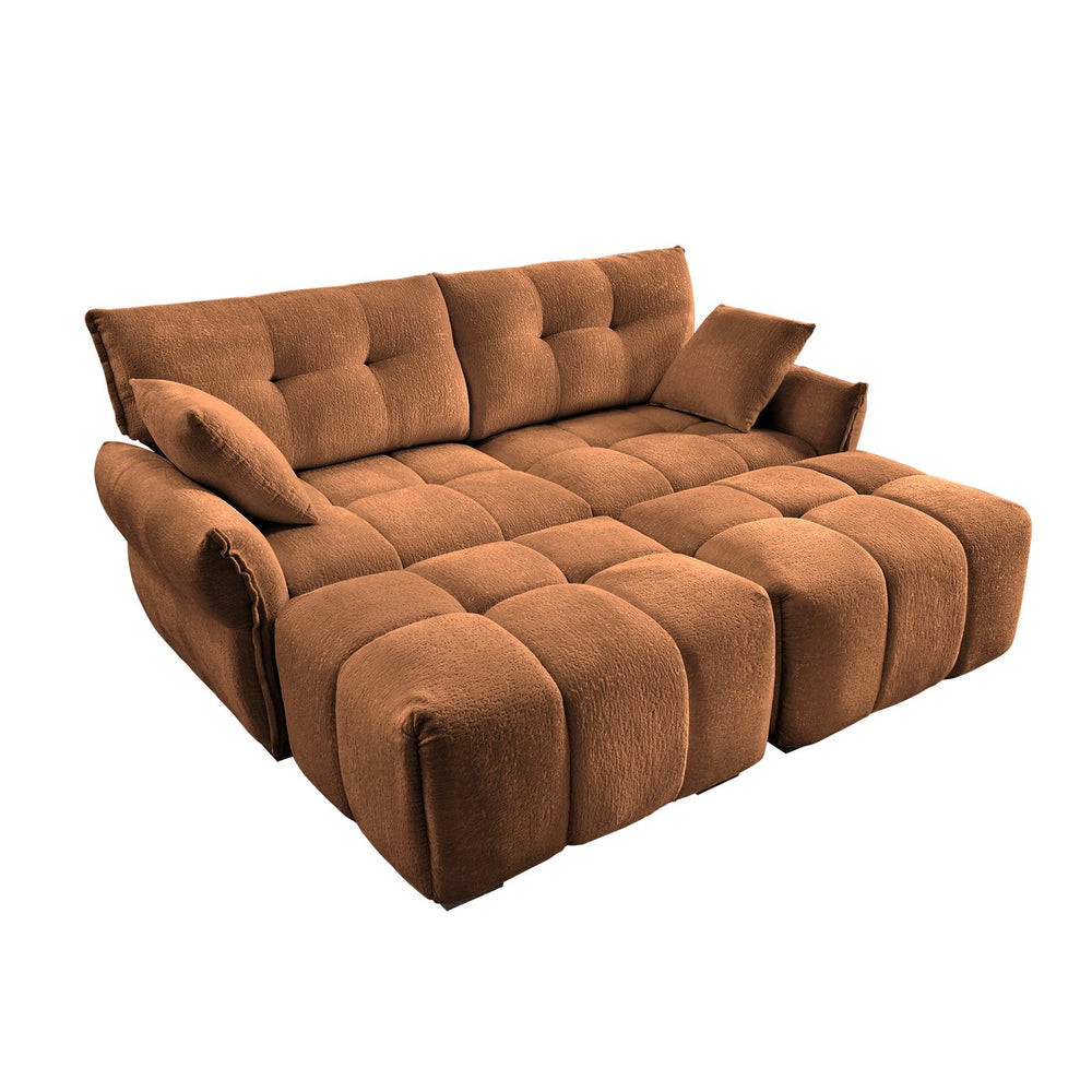 English Elm 2-Seater Burnt Orange Chenille Sofa Set with 2 Ottomans & Throw Pillows, Tufted Comfort, ModularElegance W714S01171