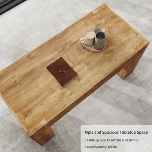 English Elm 48" Farmhouse Rectangle Wood Coffee Table with Hidden Drawer and Open Lower Shelf W3204P401251